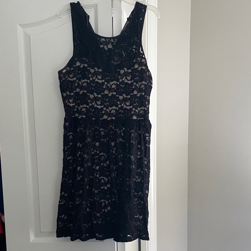 Express Black Lace Mini Dress with Nude Lining